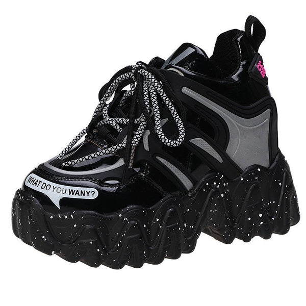 Women Chunky Sneakers Fashion Thick Bottom Lace Up Platform Shoes