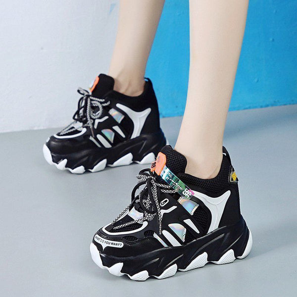 Dropshipping Fashion Women Breathable Mesh High Platform Mix Color Sneakers Height Increasing Casual Shoes Woman Chunky Sneakers