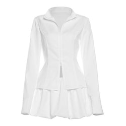 Slim Suits V-neck ZIpper Long-sleeved Top And Mini Skirt Ins Fashion Two-piece Set Women Clothing