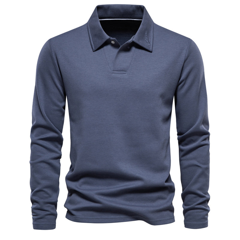 Fashion Lapel Long-sleeved Polo Shirt Men's Casual Solid Color Tops Clothing