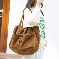 Ins Corduroy Shoulder Bags Drawstring Multi-pocket Handbag Women Underarm Bags